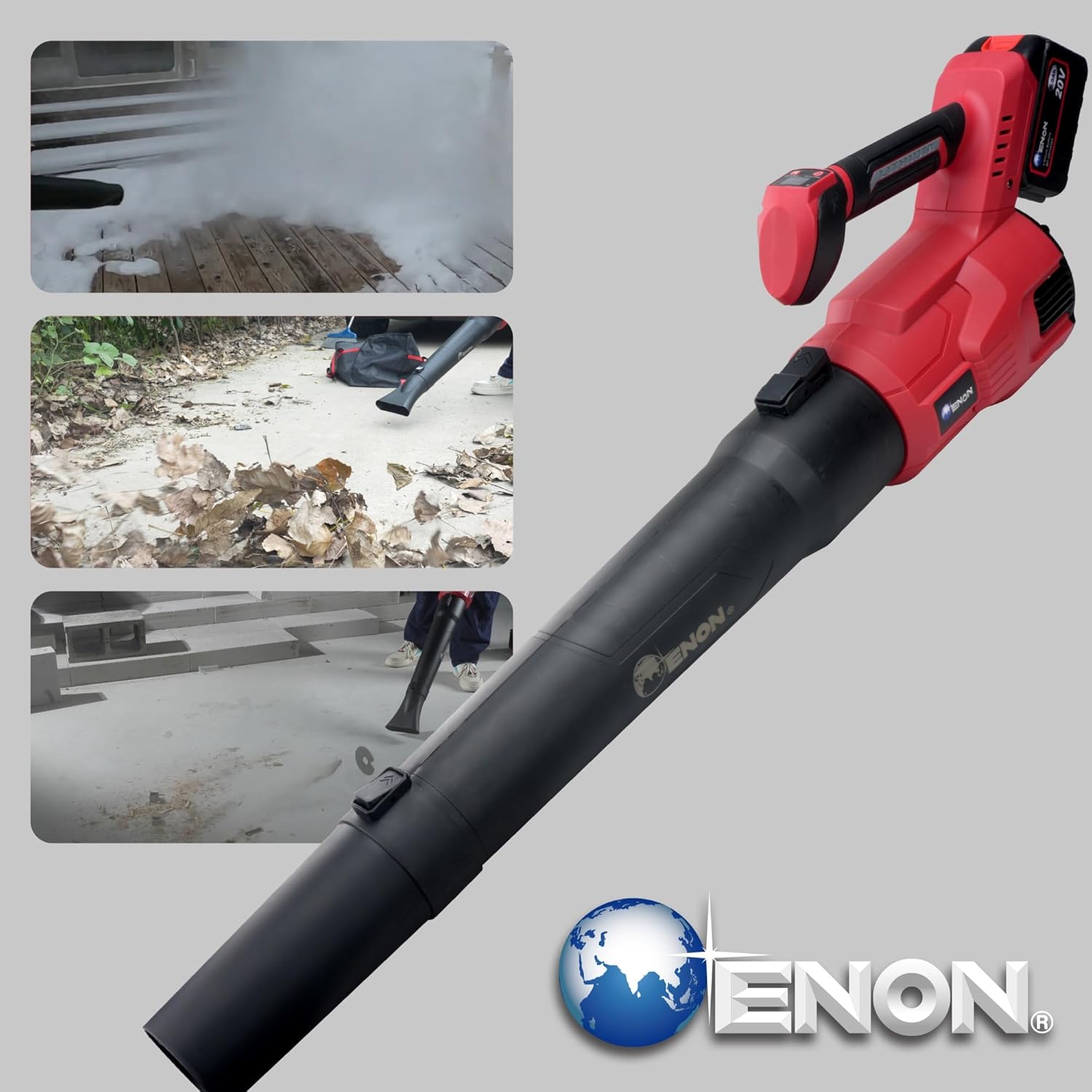ENON Cordless Air Blower, 20V Multipurpose Portable Long Leaf Blower, Brushless, 5.AH Powerful Batteries, Handheld with Variable Speed for Gardening Works, Car Cleaning, Dust Cleaning (XE-BL6503) ENON Cordless Air Blower, 20V Multipurpose Portable Long Leaf Blower, Brushless, 5.AH Powerful Batteries, Handheld with Variable Speed for Gardening Works, Car Cleaning, Dust Cleaning (XE-BL6503)